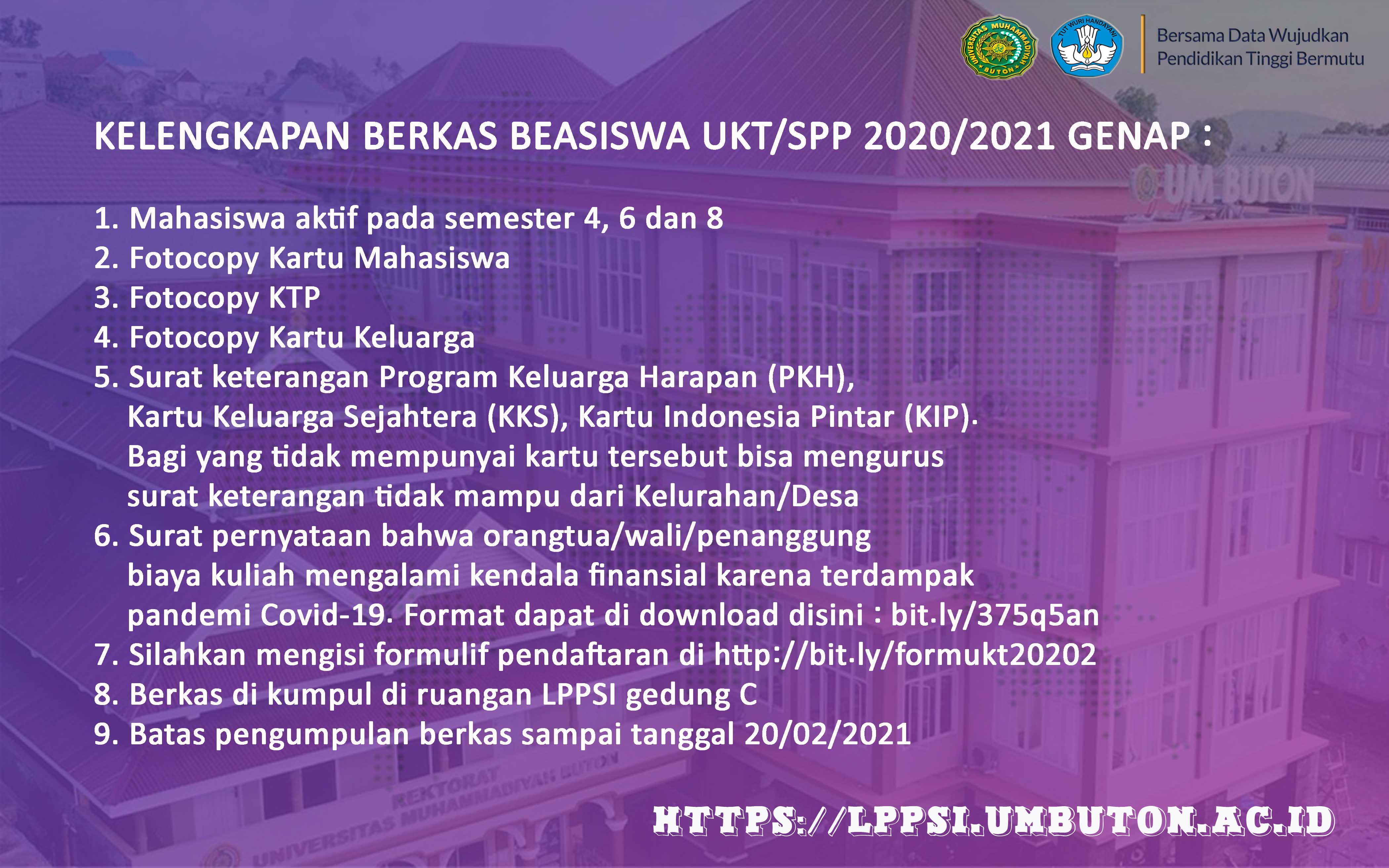 PENDAFTARAN BANTUAN UKT/SPP SEMESTER GENAP 2020/2021